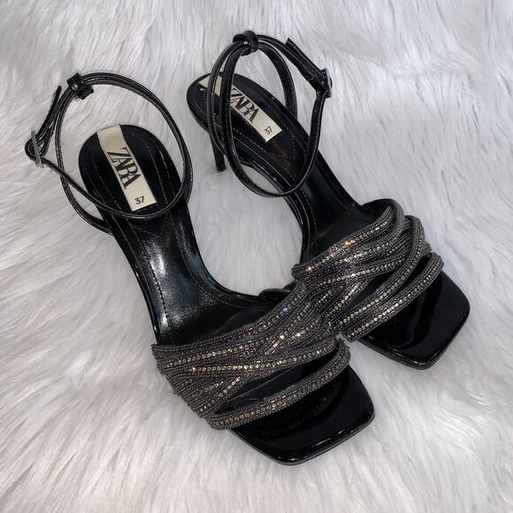 ZARA Shiny Beaded High Heel Sandals - Picture 7 of 12